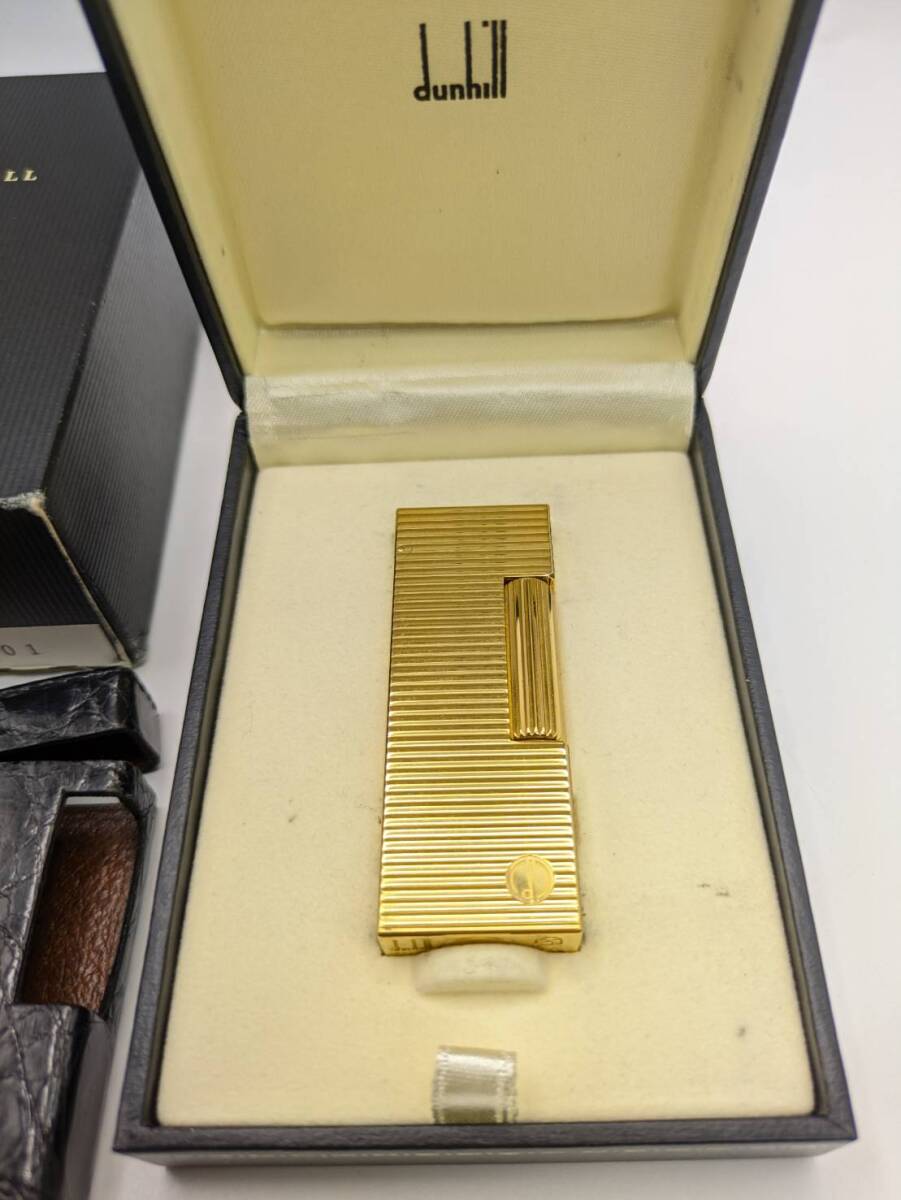 未使用に近い】41801◇ダンヒルライター ゴールド ジャンク品 型押し