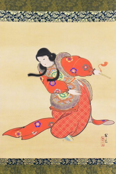 可庵 筆『武者絵』掛軸〔絹本 肉筆〕/ 歴史画 武者絵 武具甲冑 鎧兜図