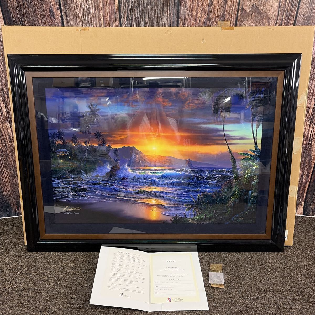 良好/美品】ラッセン代表作 手彩入 マウイ浜辺 夕日 海 波 ハワイ 風景