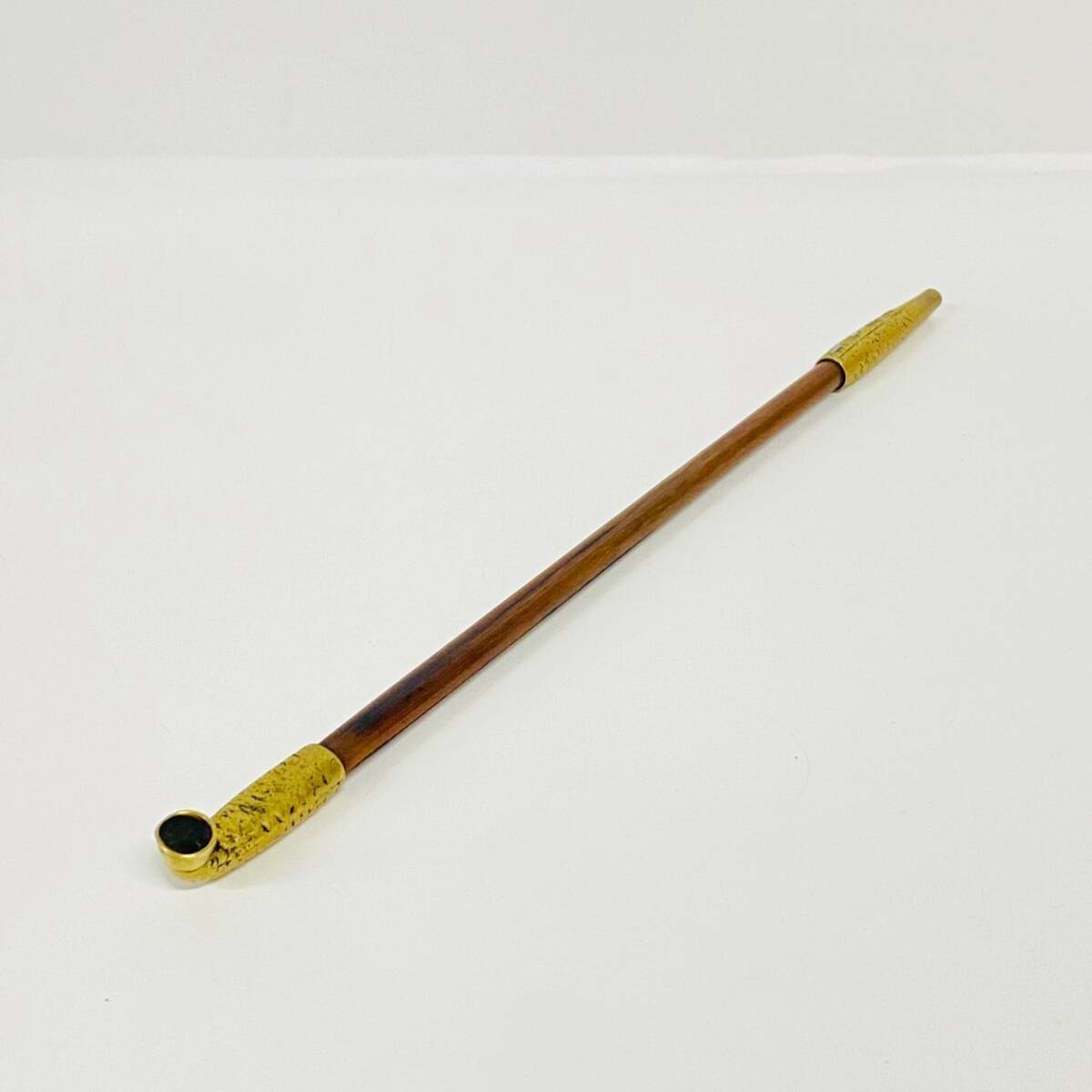 中古】□時代物 煙管筒、網代編み作りに渋漆固め銀製縁金具、タバコ