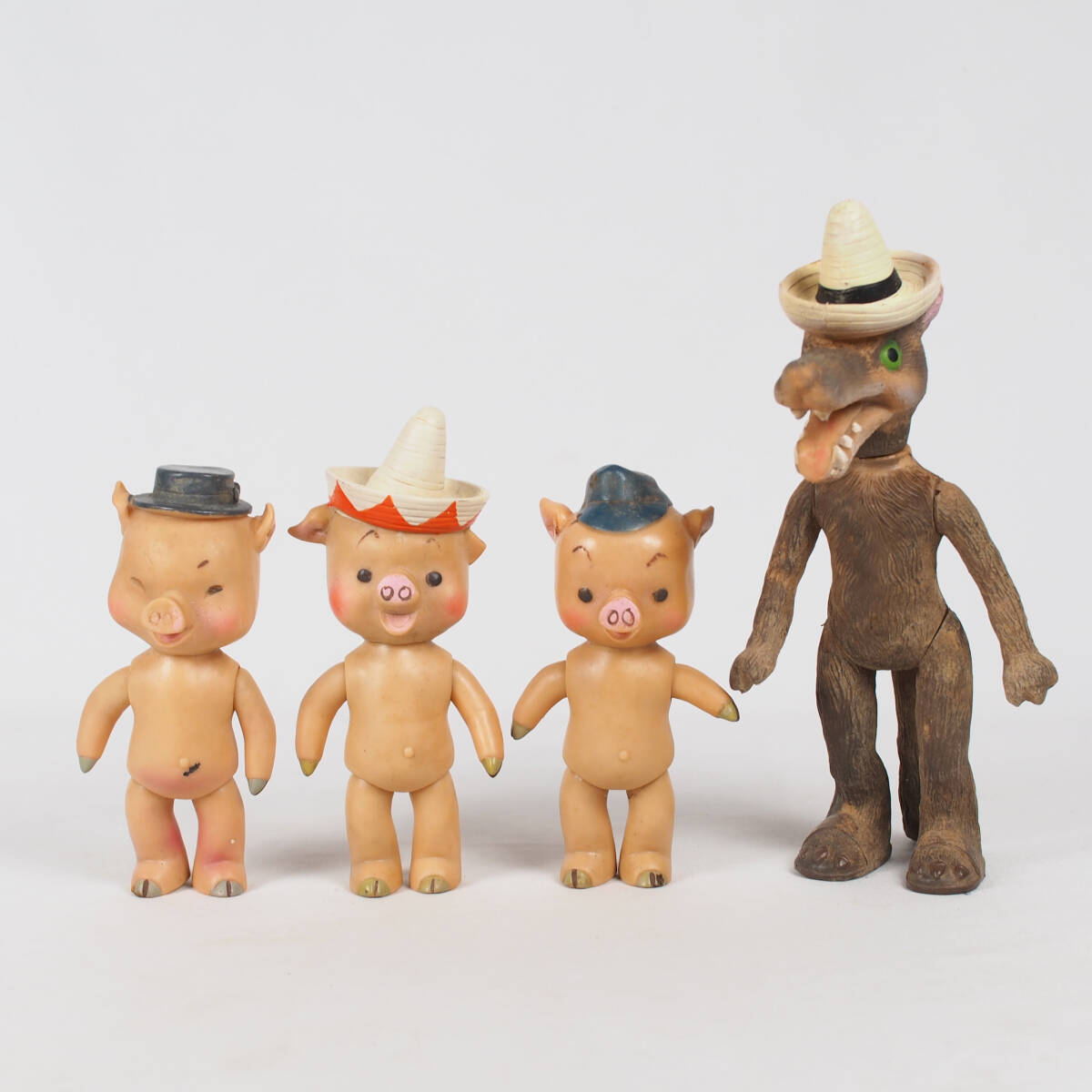 中古】旧バンダイ ブーフーウー 3匹の子ブタ ソフビ人形 当時 昭和