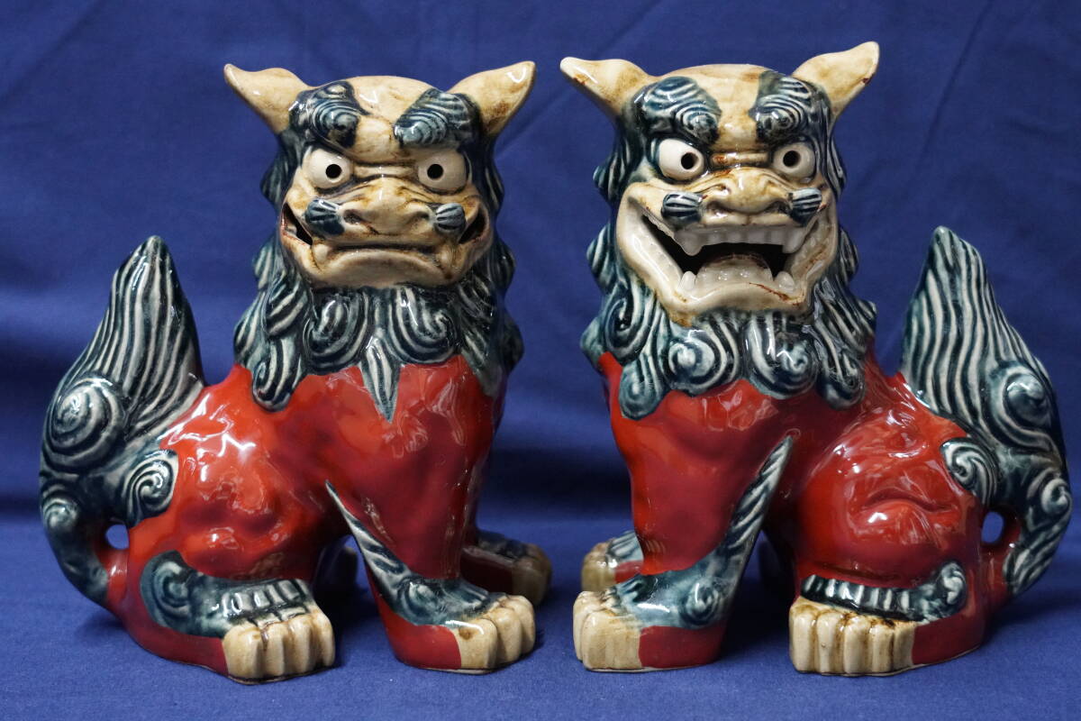 台湾 交趾焼 智盧 陶光 在銘 祥獅献瑞 獅子 シーサー 陶器 置物