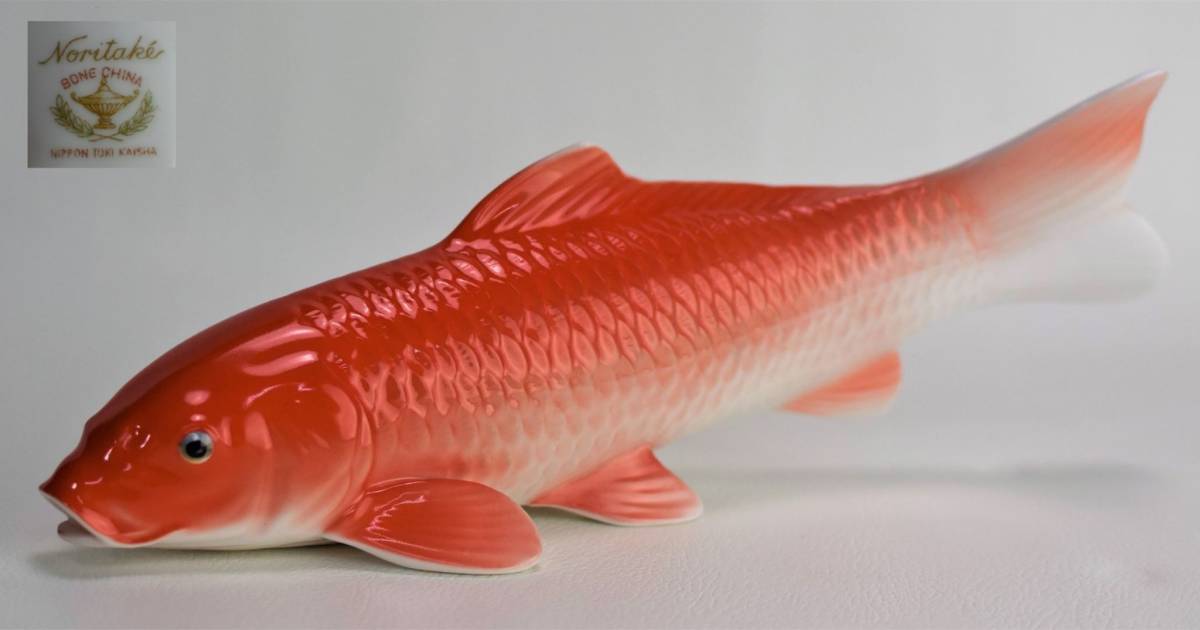 美品 オールドノリタケ Noritake 置物 フィギュア 鯉 錦鯉 共箱