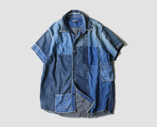 kapital キャピタル　カトマンズ　デニム パッチワーク 半袖シャツ　xs KAPITAL キャピタル シャツ メンズ 綿×リネン IDGパッチワーク