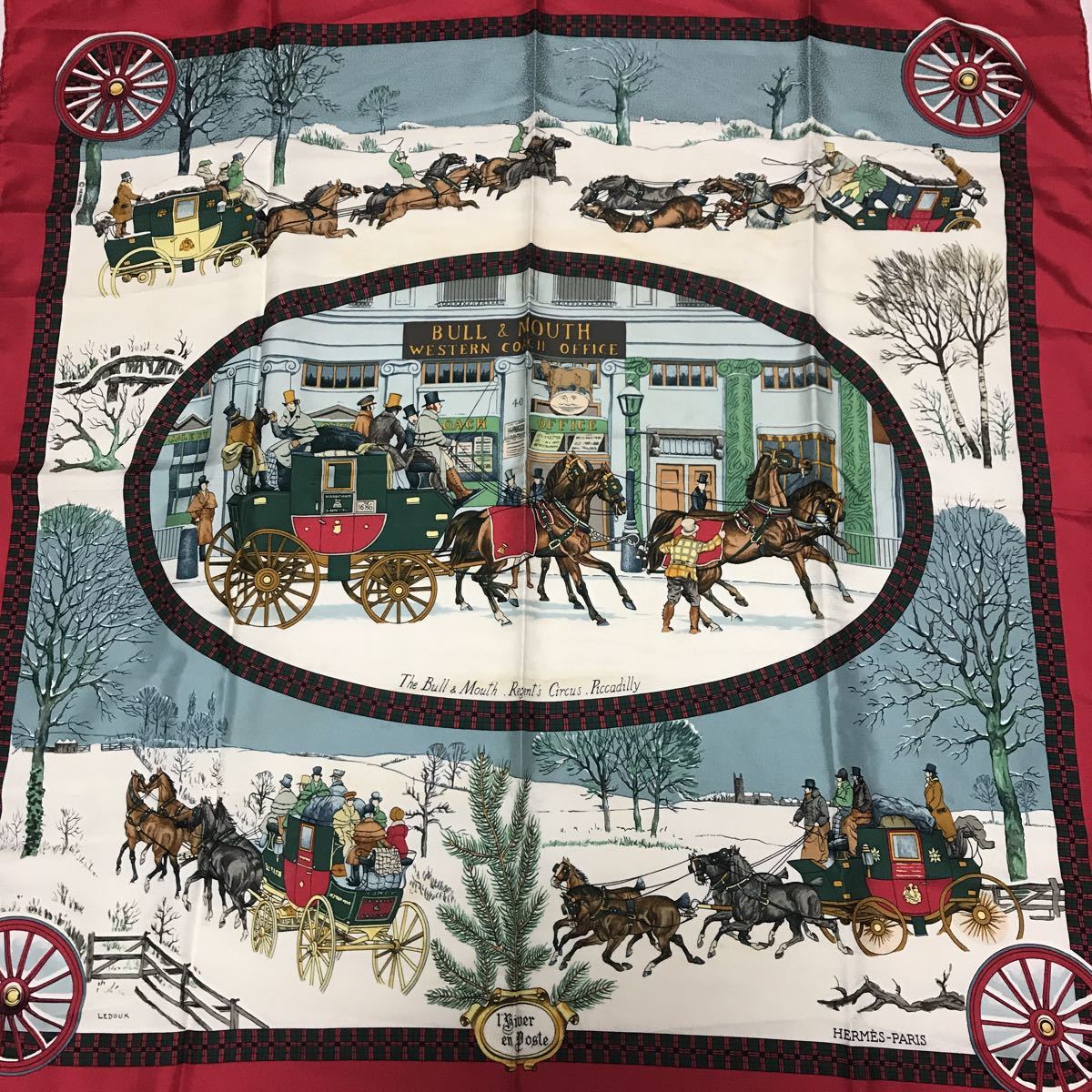 美品！HERMES カレ90 冬の郵便馬車 L'HIVER EN POSTE HERMES 良品 エルメス カレ90 L'HIVER EN POSTE 冬の郵便馬車