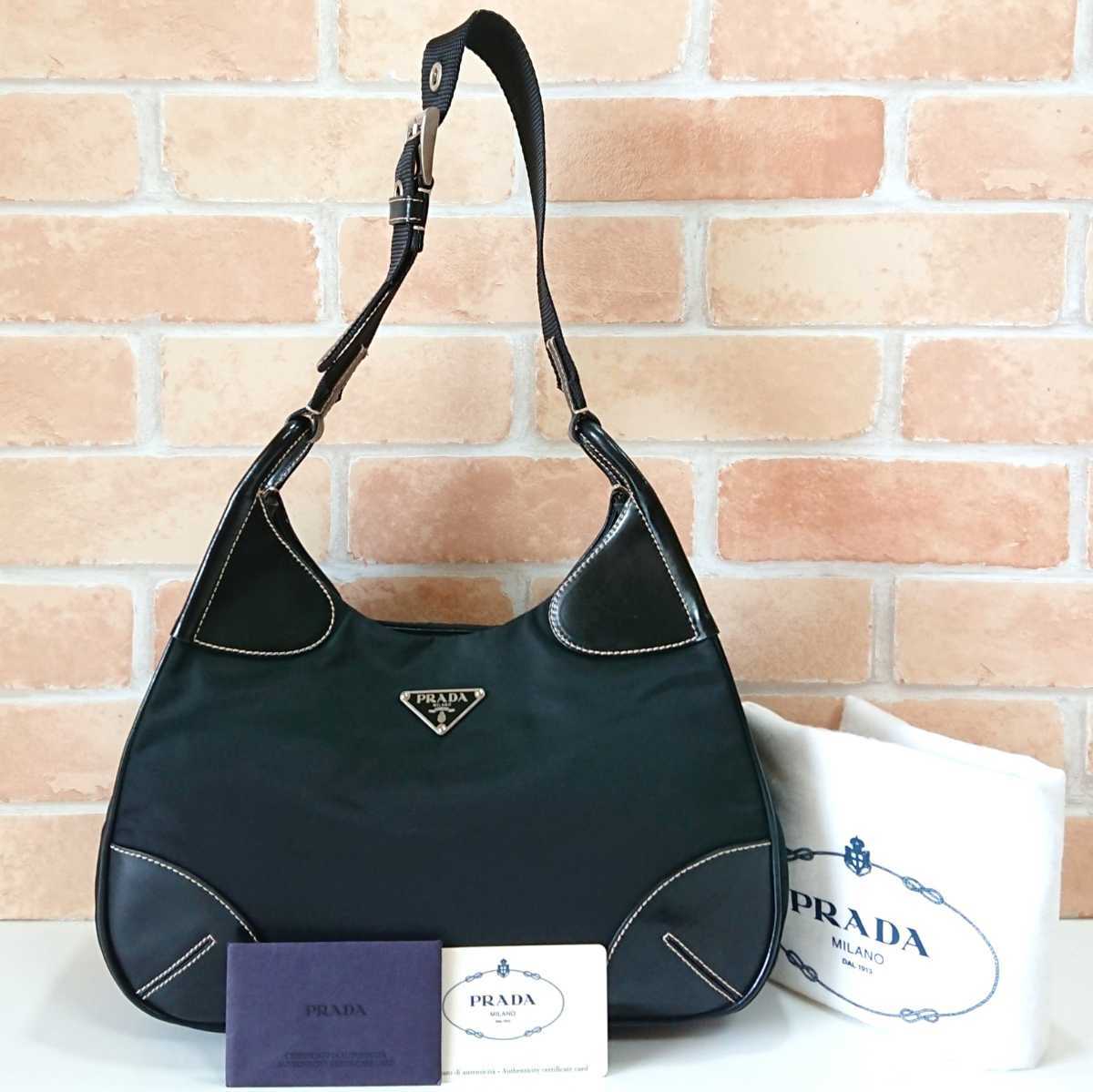 PRADA プラダ　ナイロン　三角　プレート　ロゴ　ハンドバッグ　ギャランティ有 ☆ プラダ PRADA 三角ロゴプレート ワンショルダー ハンドバッグ 品番