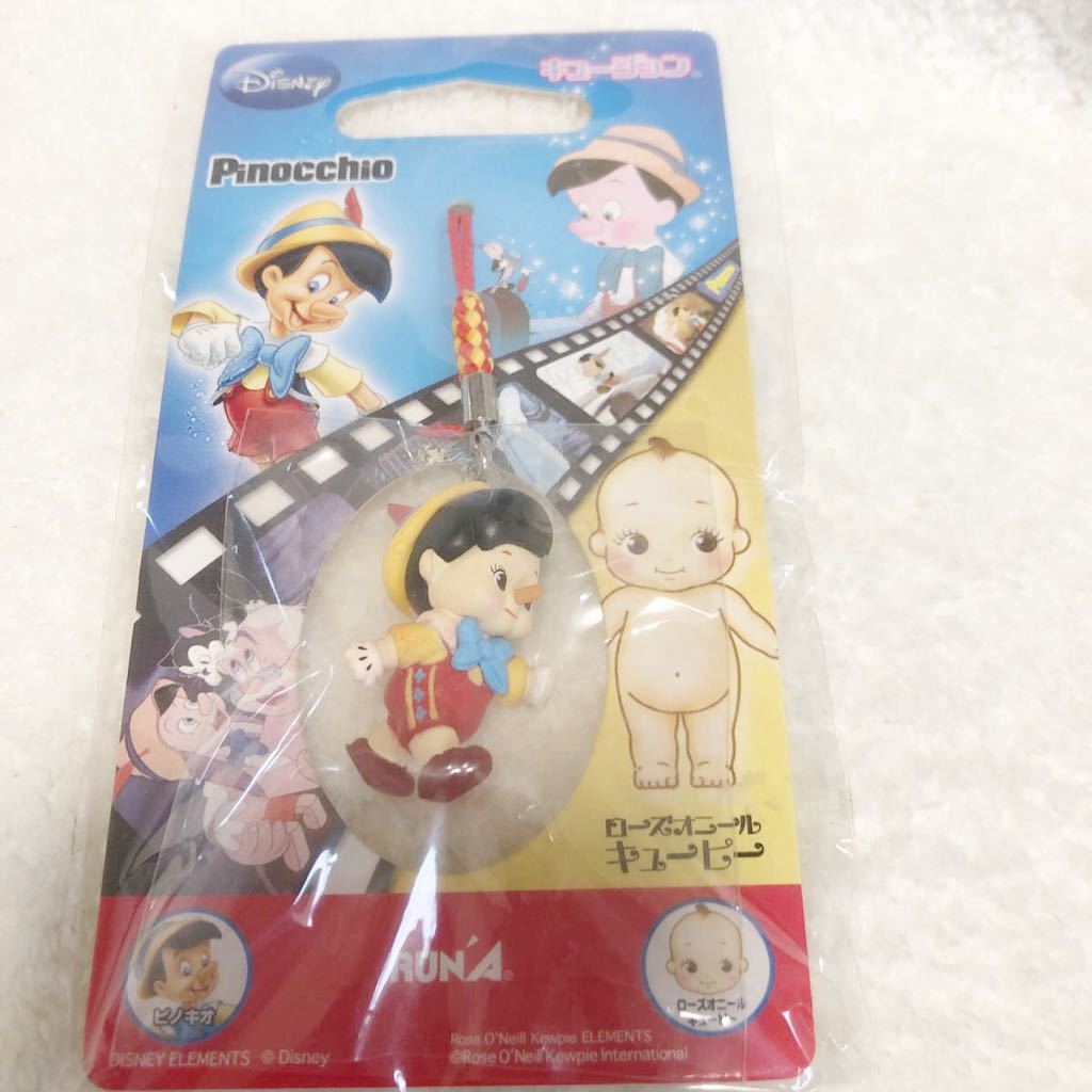 キュージョン　ディズニー　ピノキオ　キューピー　根付けストラップ ディズニー☆ローズオニールキューピー 根付け☆ピノキオ