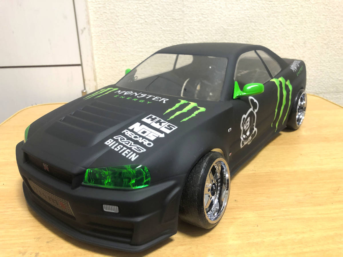 ラジコン　モンスターエナジー 新品】ラジコン ボディー R34 GT-R MONSTER仕様 1/10 YD-2等に！の落札