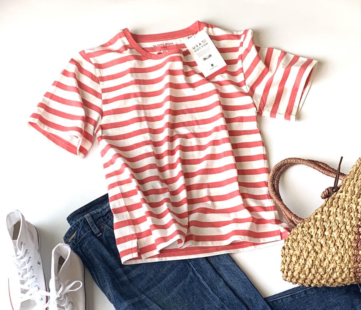 新品 タグ付き未使用 Global Work グローバルワーク Usaコットンクルー Tシャツ 半袖 レディース ボーダー ピンク Mサイズ コットン100 の落札情報詳細 ヤフオク落札価格情報 オークフリー スマートフォン版