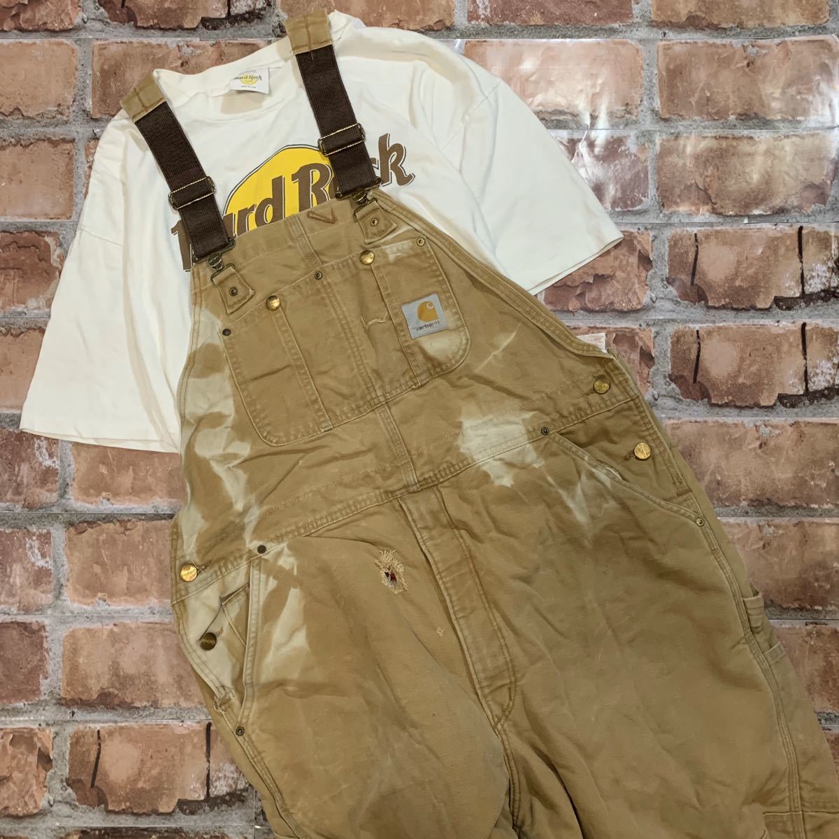 カーハート Carhartt オーバーオール メンズ 古着 ビンテージ ダメージあり ベージュ 876 の落札情報詳細 ヤフオク落札価格情報 オークフリー スマートフォン版