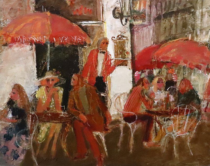 今井幸子 「PLACE DE TEATRE」 額装30号 オープンカフェを楽しむパリ