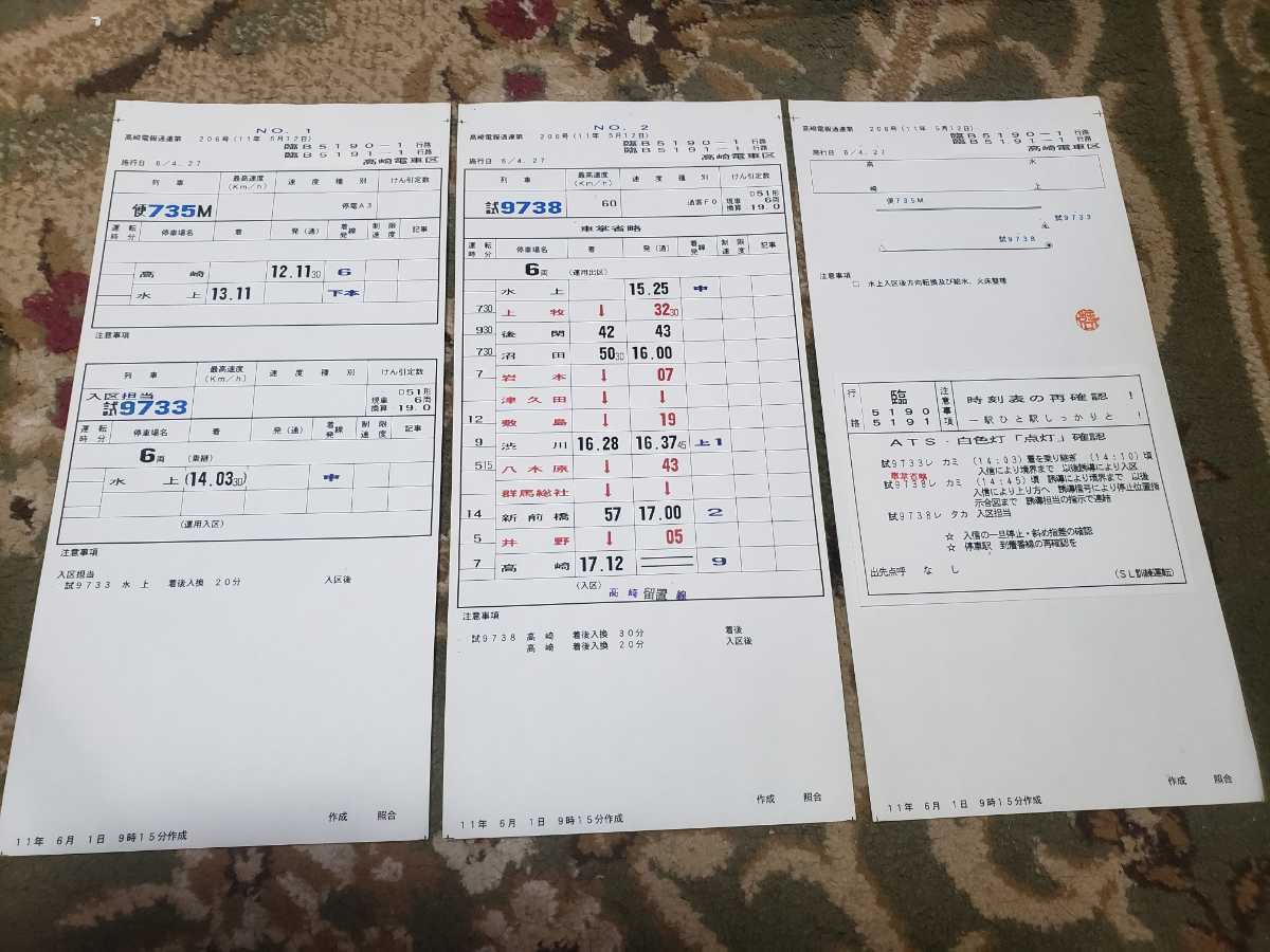 JR東日本 SLみなかみ D51 試運転 運転士時刻表 スタフ 2 平成11年 鉄道