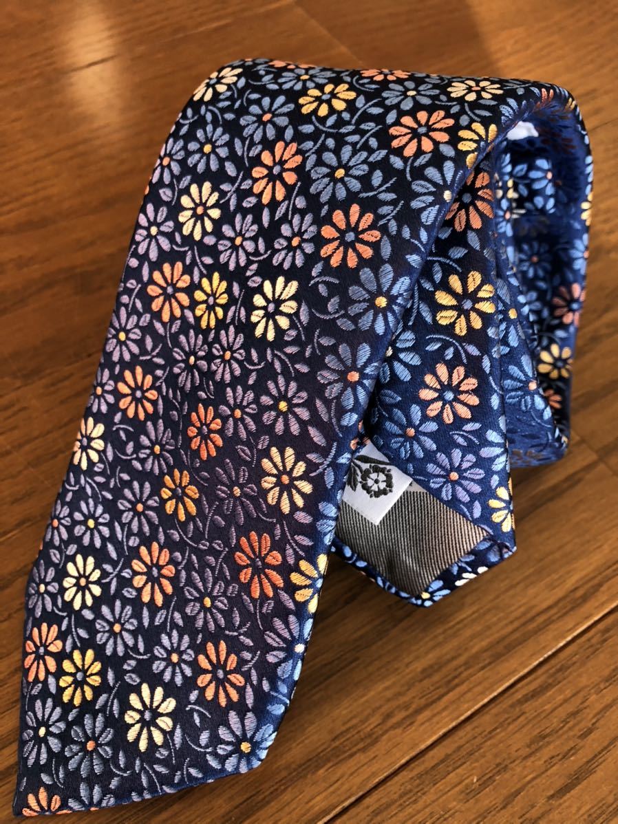 小花柄 ペンローズ ネクタイ 128 Penrose ダークネイビー オレンジ 新品】◇PENROSE LONDON◇ペンローズ ロンドン◇小花柄ネクタイ◇未