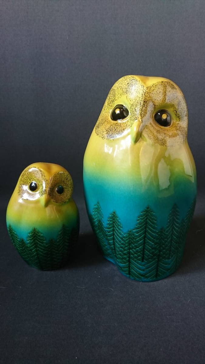 九谷焼 九谷陶三 在銘 五三郎 梟/フクロウ/ふくろう 陶器 高さ27.8㎝
