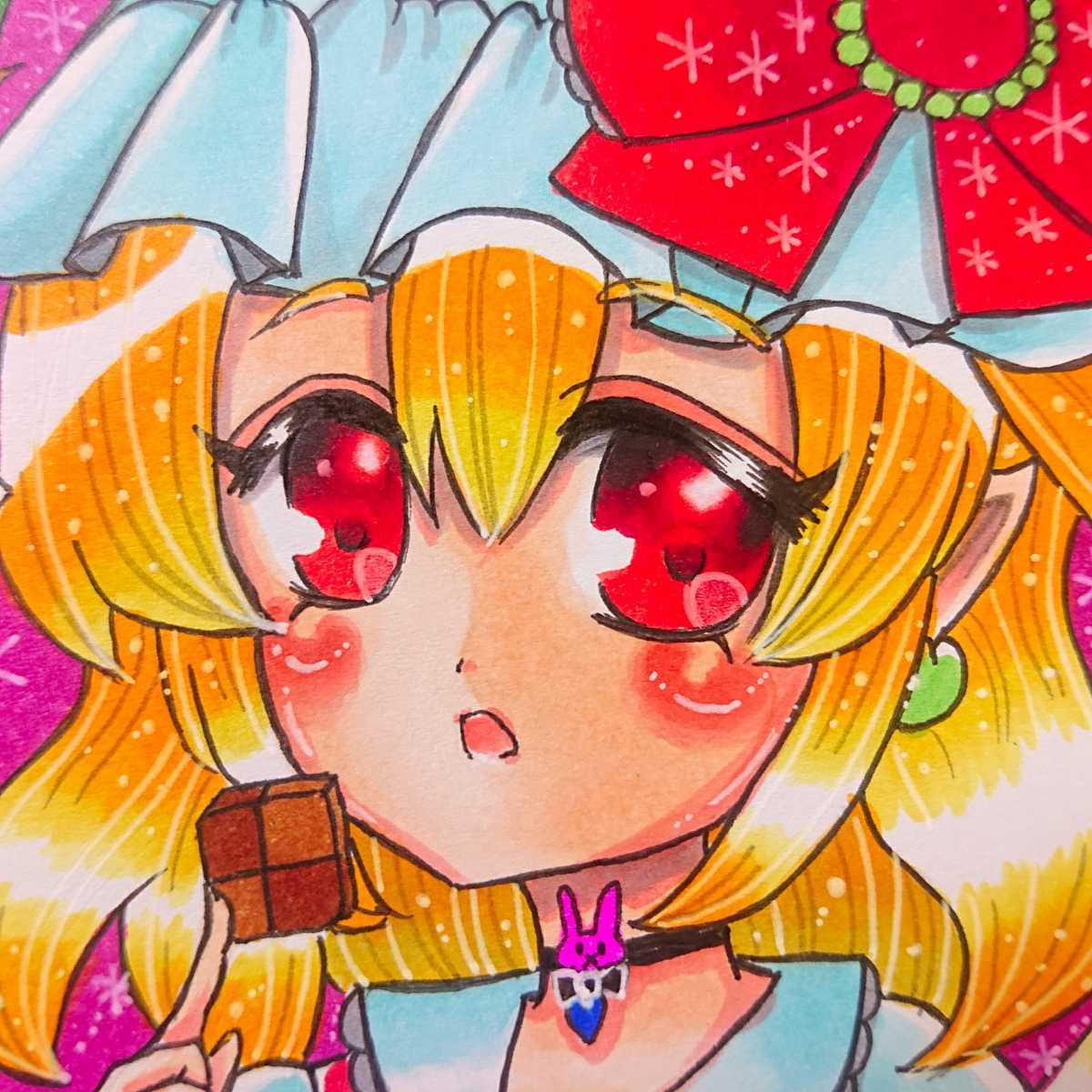 新品 自作 手描き イラスト 小色紙 フランドール イースター 不思議の国のアリス風 東方プロジェクト ミニ色紙 の落札情報詳細 ヤフオク落札価格情報 オークフリー スマートフォン版