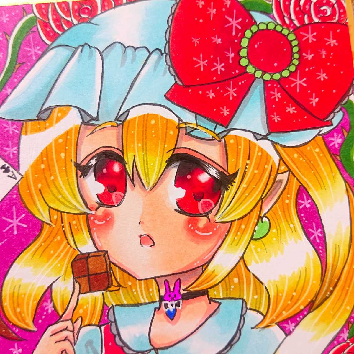 新品 自作 手描き イラスト 小色紙 フランドール イースター 不思議の国のアリス風 東方プロジェクト ミニ色紙 の落札情報詳細 ヤフオク落札価格情報 オークフリー スマートフォン版