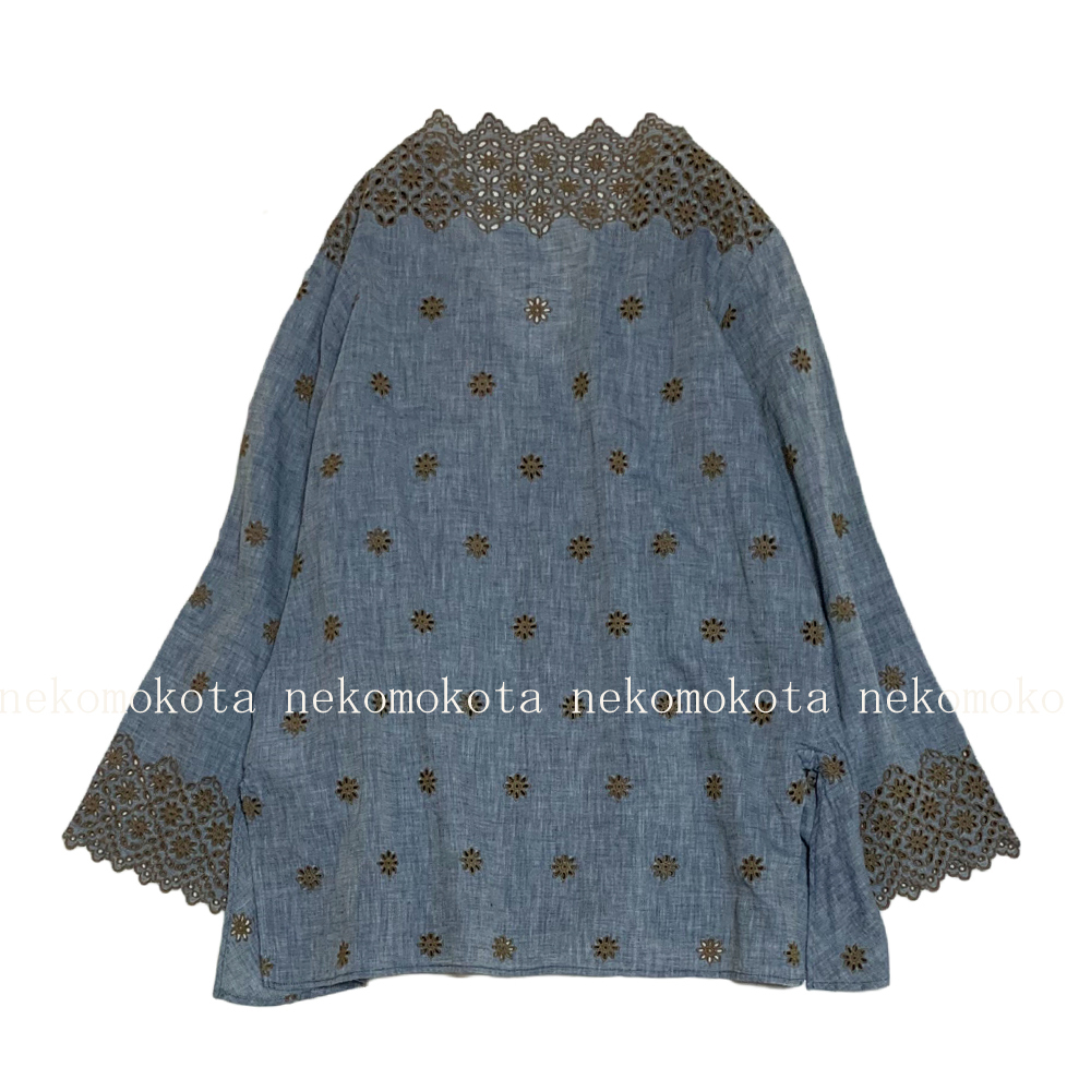 45R カットワークのカシュクールブラウス 2 インディゴ
