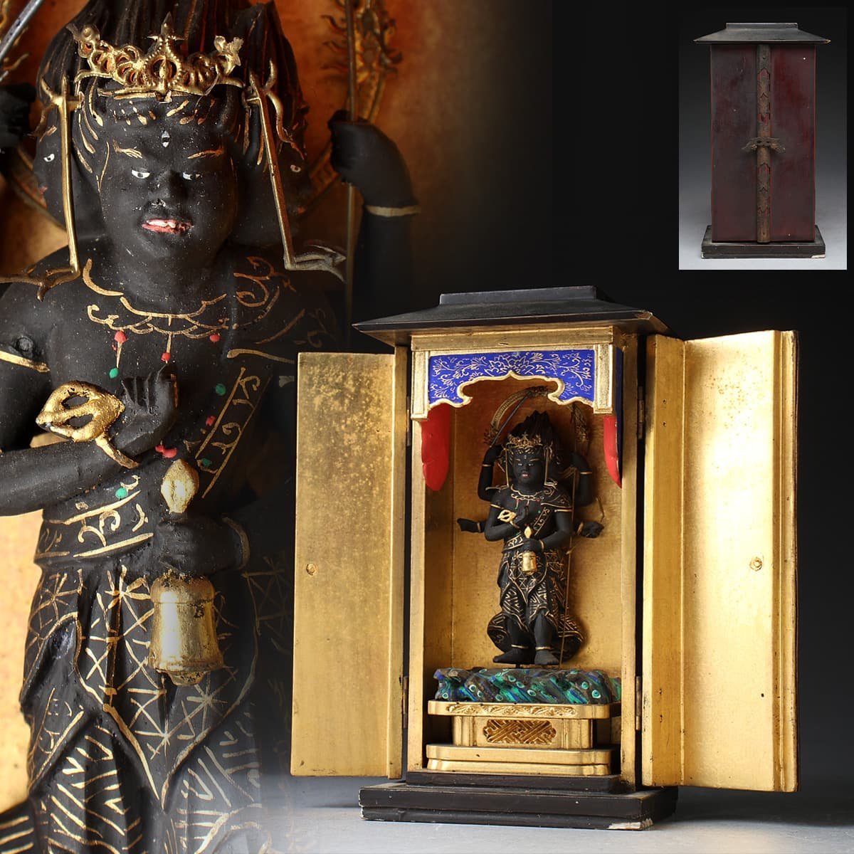 【修縁堂】真言密教 密宗 細工 爱染明王仏像 置物 仏壇 仏像 Amazon.co.jp: 極小仏 愛染明王 11.6cm（木製：ツゲ 金泥仕上