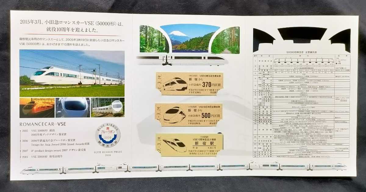 傷や汚れあり】小田急ロマンスカーVSE10周年記念乗車券・入場券