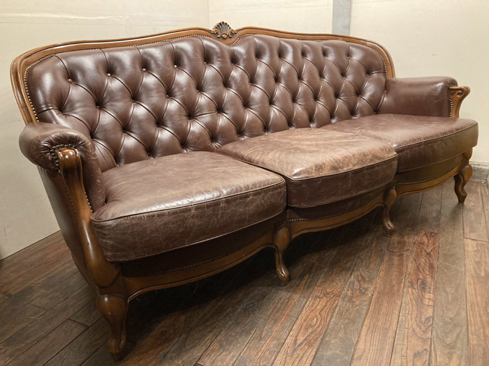 アンティーク 木彫り 総本革 ソファー