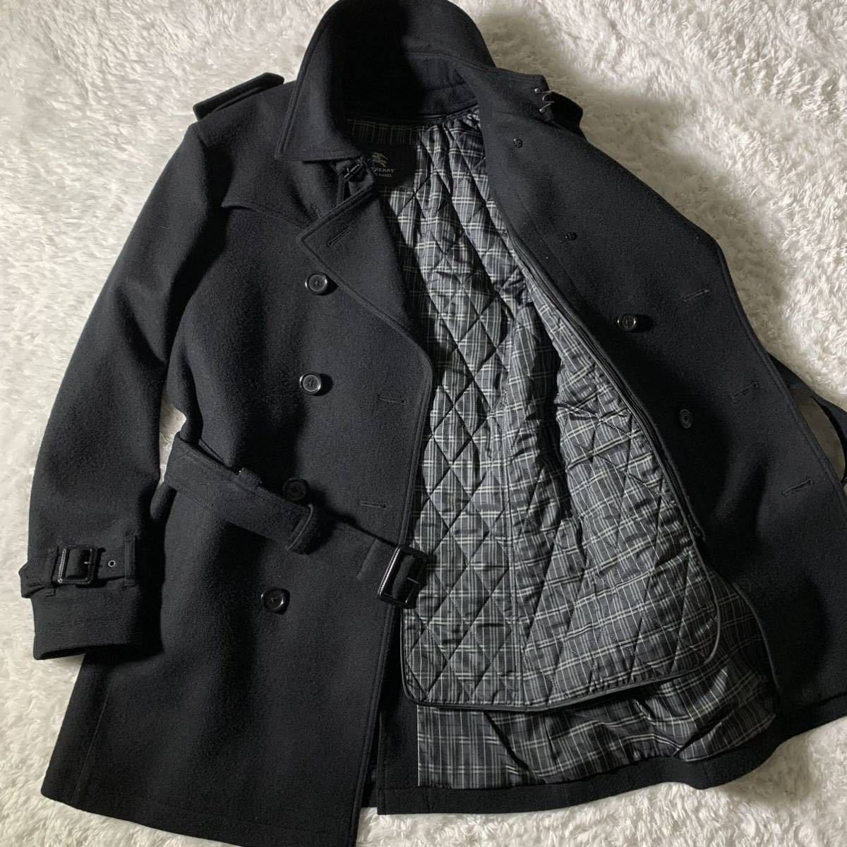 【美品】 バーバリーロンドン ニット ダッフルコート ロング カシミヤ混 BURBERRY LONDON (バーバリーロンドン) カシミヤ混ミドル丈