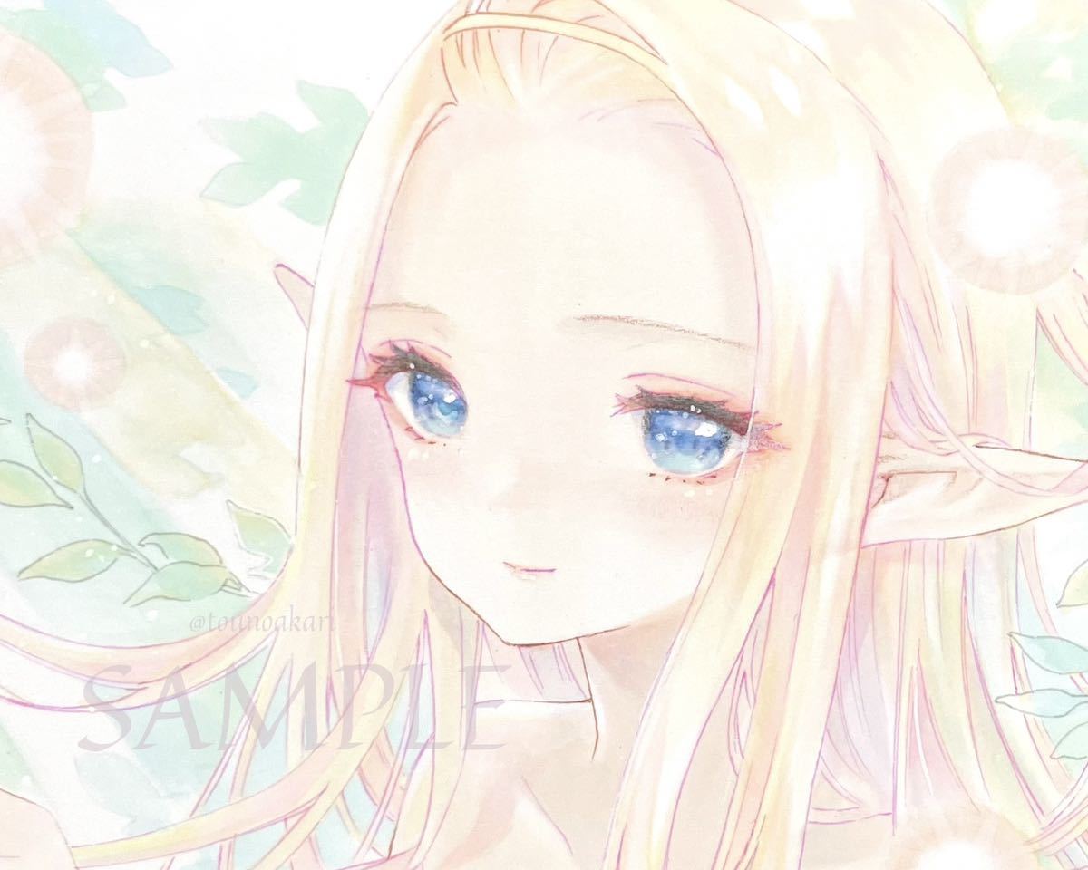 手描きオリジナルイラスト エルフの花嫁さん 色紙(手描きイラスト  