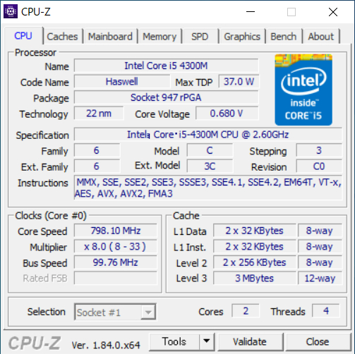 【傷や汚れあり】INTEL Core i5-4300M 2.60GHz SR1H9 動作確認(IPDT)済の落札情報詳細 - ヤフオク落札価格 ...