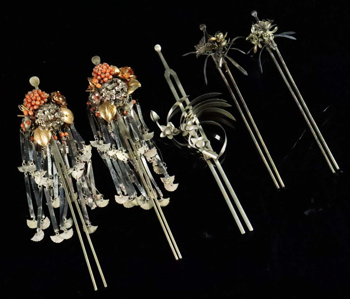 やや傷や汚れあり】K2881 江戸時代 簪 かんざし 8点 まとめ 銀製 翡翠