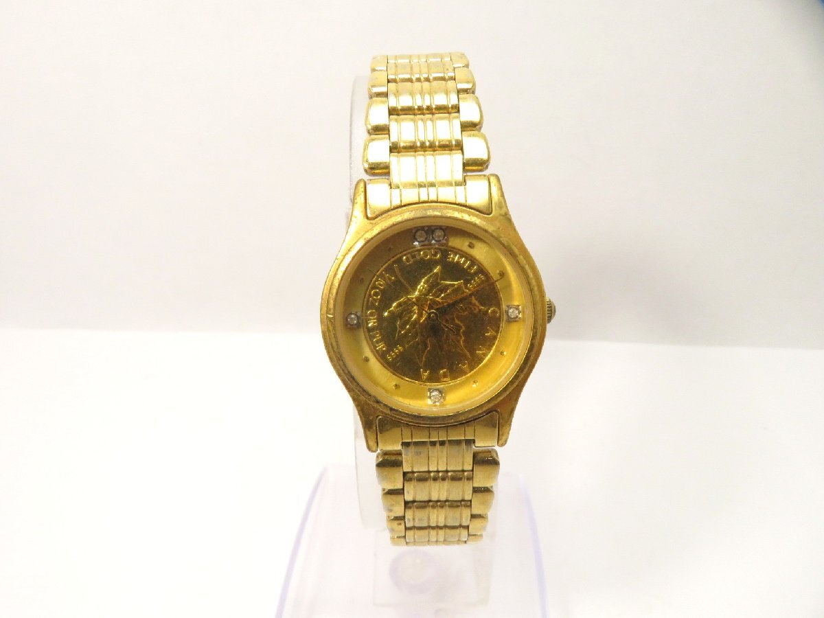 稼働品 ESKA エスカ 11-378 コインウォッチ 20ドル金貨モチーフ ゴールドカラー メンズ 手