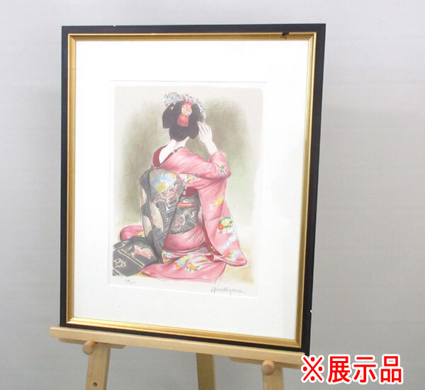 目立った傷や汚れなし】《一輪の薔薇》 小松崎邦雄 「青の舞妓」 油彩
