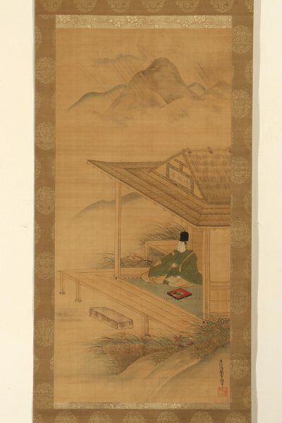 慶應◇土佐家中興の祖【土佐光起】真筆 絹本極彩色石山紫式部画賛 伝世