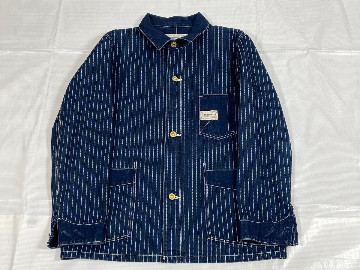 PHERROW'S STORMY BLUE 470WJ ヒッコリー ストライプ カバーオール 36