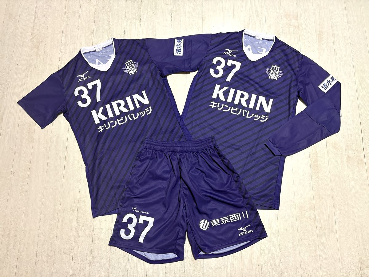 明治大学 サッカー部 選手支給 実使用 公式戦用 ユニフォーム 上下セット 紫 明治大学 サッカー部 公式戦ユニフォームセット 紫 Lサイズ アンブロの
