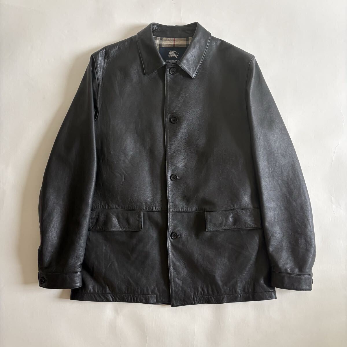 アポロ　バーバリーロンドン　黒 ラムレザー ジャケット 定価20万円 バーバリーロンドン【BURBERRY LONDON】製品洗い 羊革