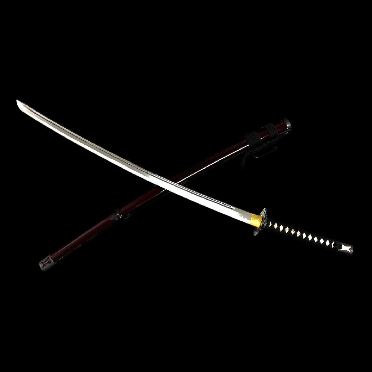 771 時代武具 高級模造刀 日本刀 太刀 家紋螺鈿細工 刀掛付 全長約97.5