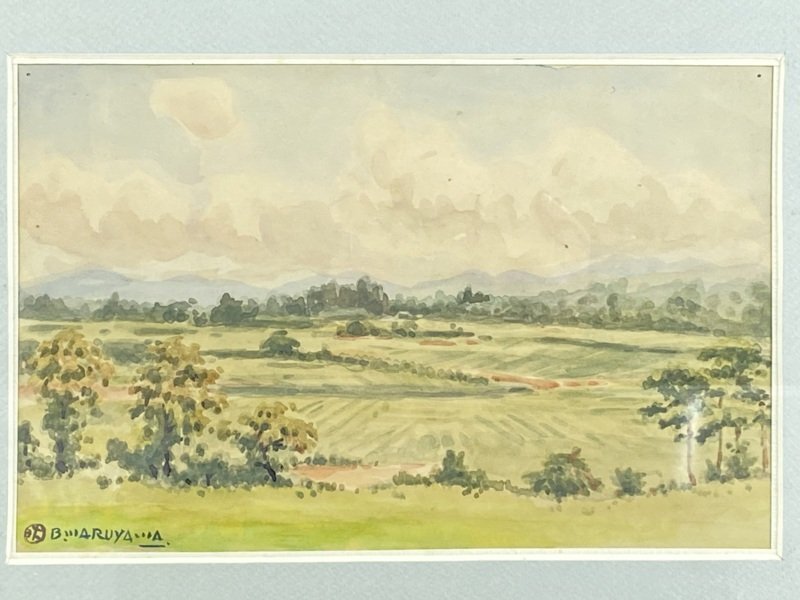 中古】I44 丸山晩霞 水彩画 風景画 肉筆 額装 絵画 26㎝×23㎝の落札