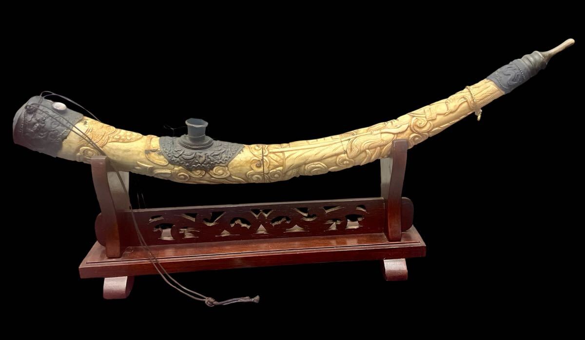 中古】□【時代物】阿片 煙管 アヘンパイプ 大明宣徳年製 古銅□B8181