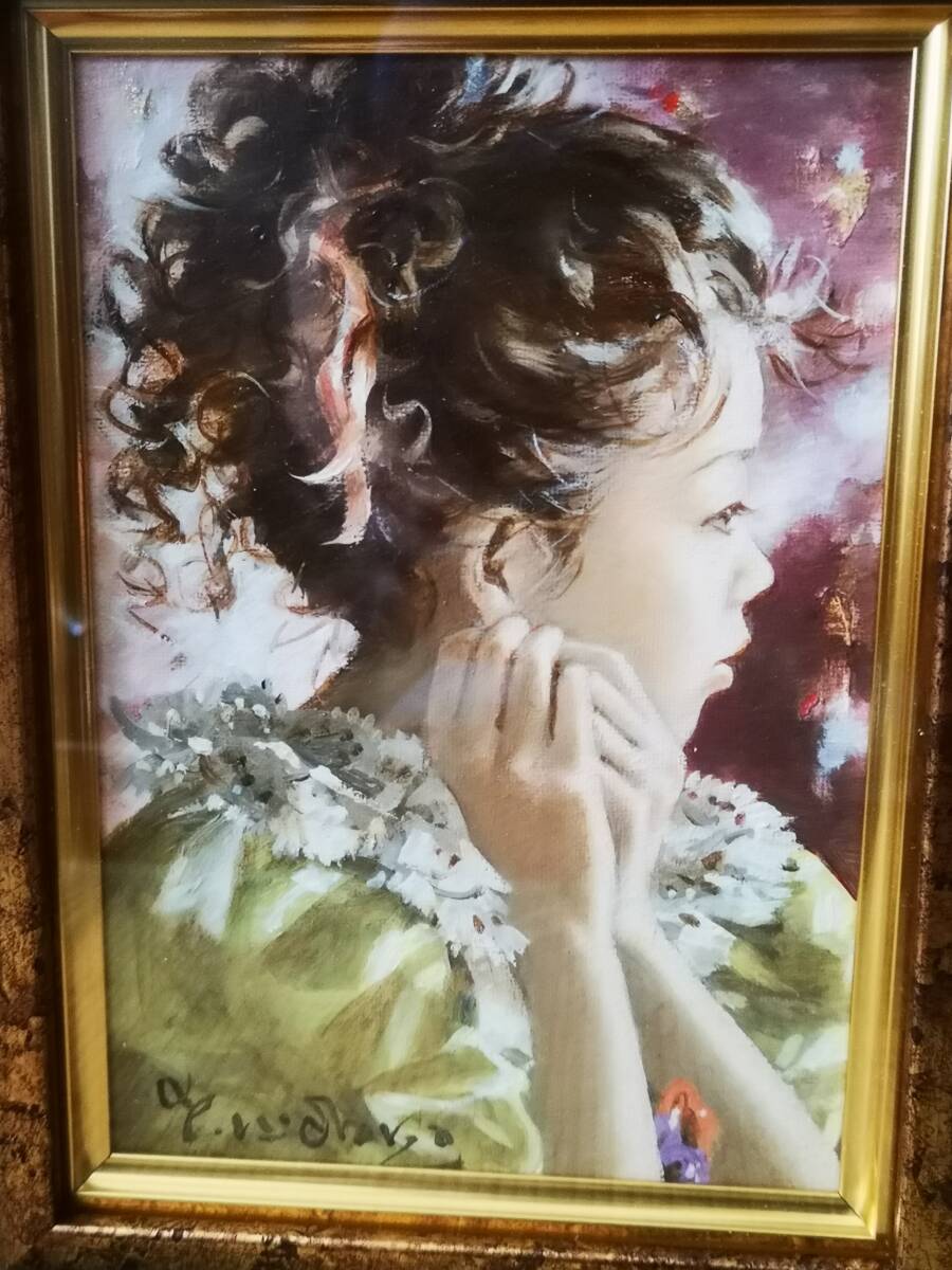 森本草介、絵画、裸婦、油彩６号、憩いの時、高級額縁、肉筆 中古】○ 森本草介 ○ 窓辺 肉筆 油彩 F6号 正面サイン 裏サイン有