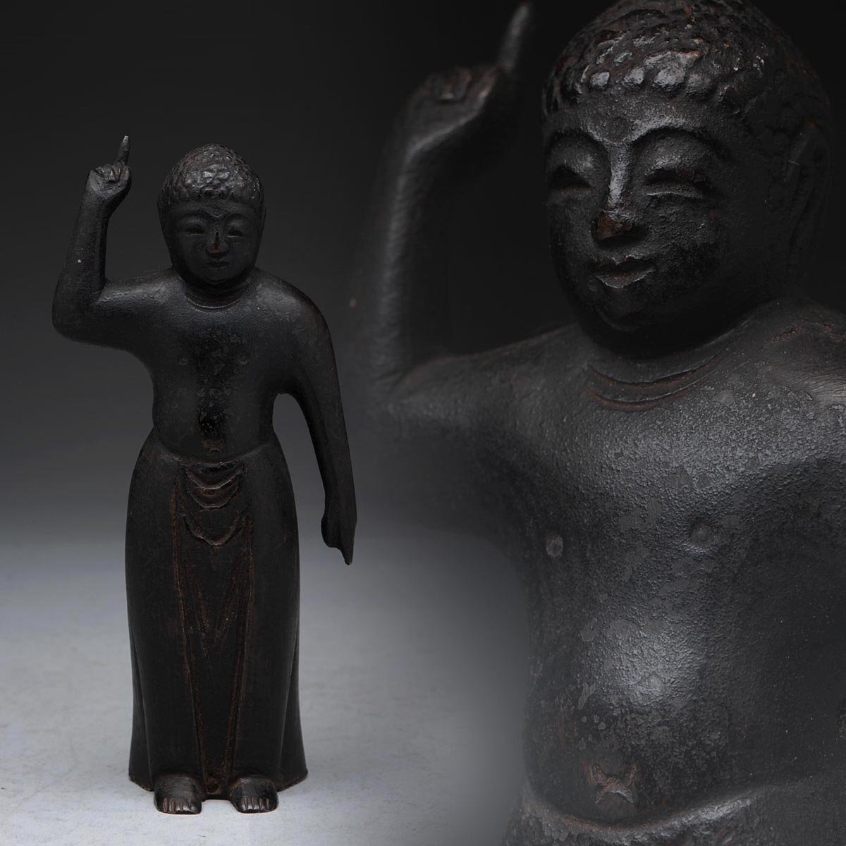 □即決 銅造 誕生釈迦如来立像 誕生仏 古物 高さ約14cm 天上天下
