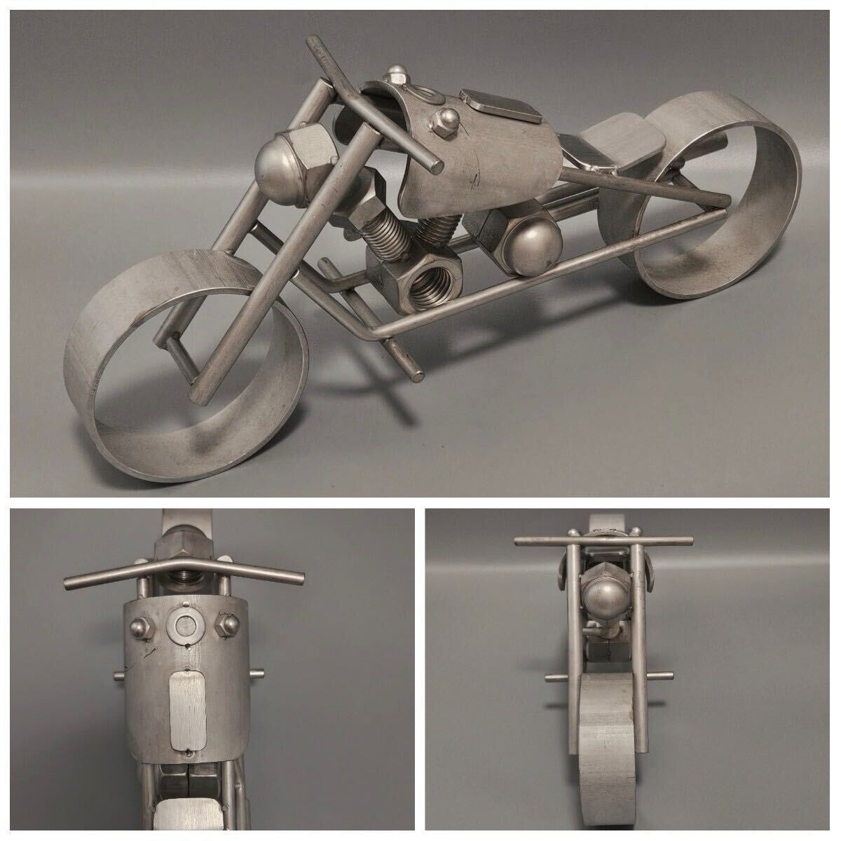□□メタルアート 金属アート フィギュア バイク 蛙 オブジェ 廃材