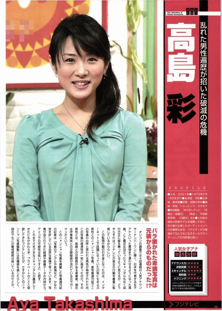 切り抜き 平井理央 中野美奈子 青木裕子 中村仁美 小林麻耶 宮瀬茉祐子