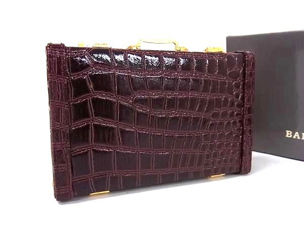 【美品】BALLY　バリー　クロコダイル型押し　高級アタッシュケースミニ BALLY☆アタッシュケース型クロコ型押し名刺入れカードケースわに皮