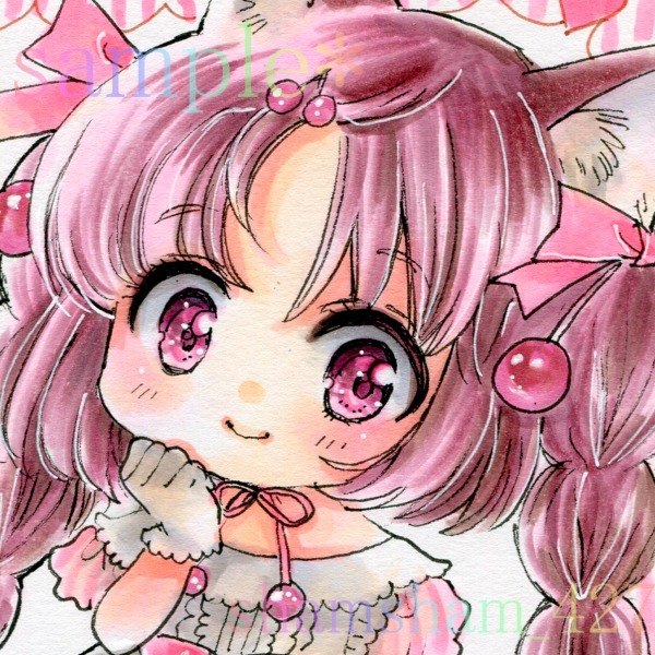 新品】オリジナル さくらんぼの双子ちゃん 女の子 手描き アナログ