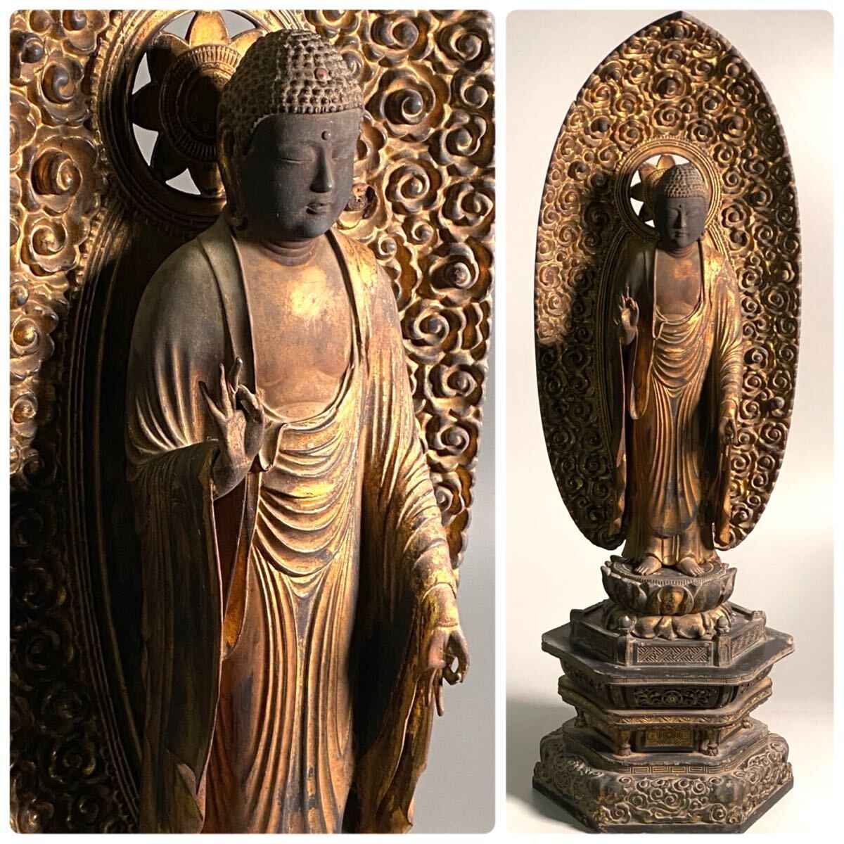 中古】仏教美術 室町～江戸時代 玉眼白毫水晶木彫観音菩薩像