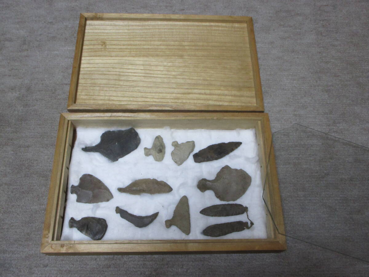 出土品 黒曜石器 石鏃 石匙 石斧 発掘品 縄文石器21点まとめて 『長崎