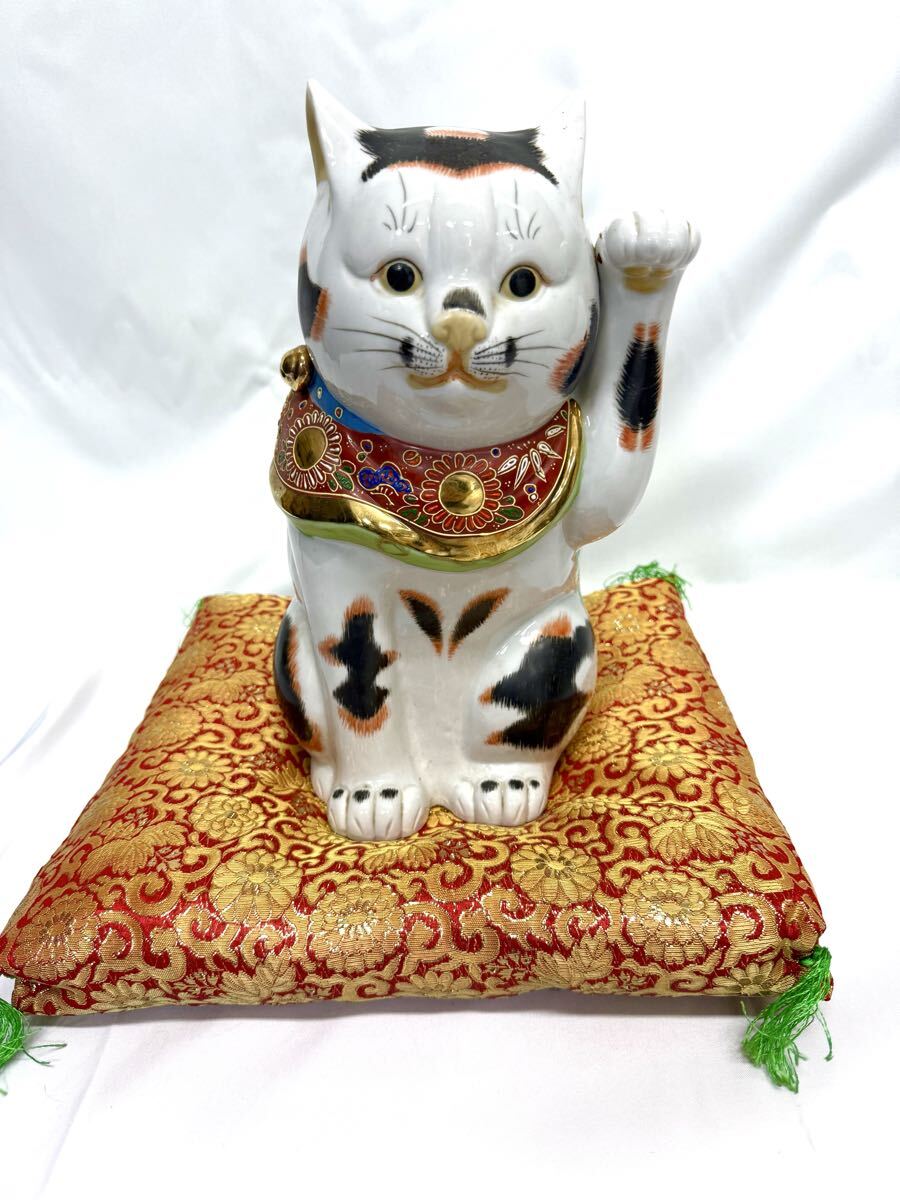 5466☆京都陶芸家 吉田 一也 作 どら招き猫 陶器 置物 猫 インテリア