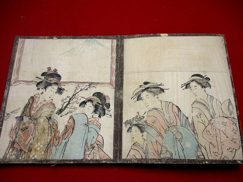 侍】時代絵巻 肉筆 春画 十三枚綴 巻物 絹本着色 浮世絵 枕絵 秘画 艶