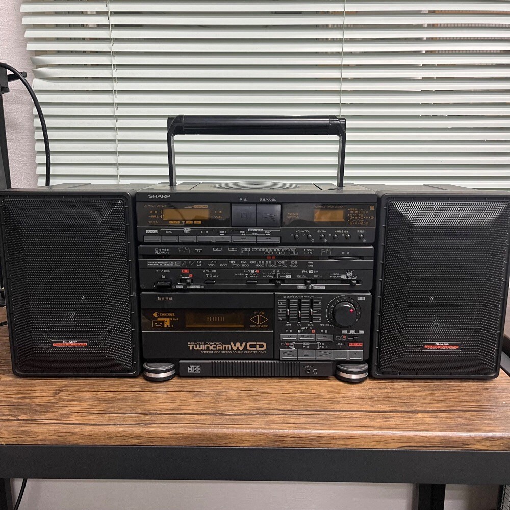 SHARP シャープ QT-83CD CDラジカセ 貴重リモコン付き TWIN CD TWINCAM