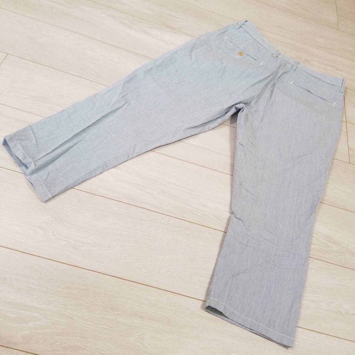 D776 最終値下げ Gu ジーユー ストライプ パンツ M メンズ クロップド グレー系 ヒッコリー 柄 ボトムス スラックス タック の落札情報詳細 ヤフオク落札価格情報 オークフリー スマートフォン版