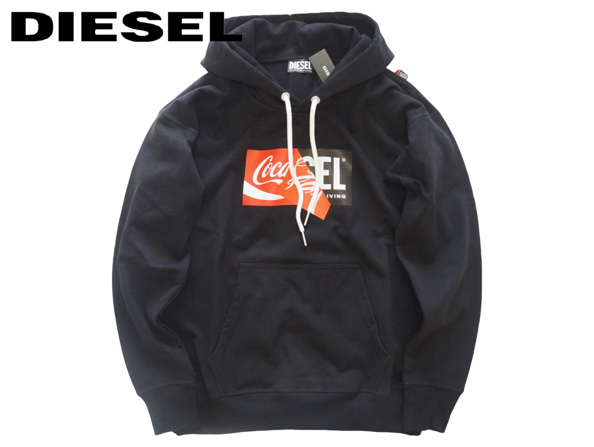 DIESEL パーカー Coca-Cola コカコーラ ロゴ フード ブラックL 耳慣れ 